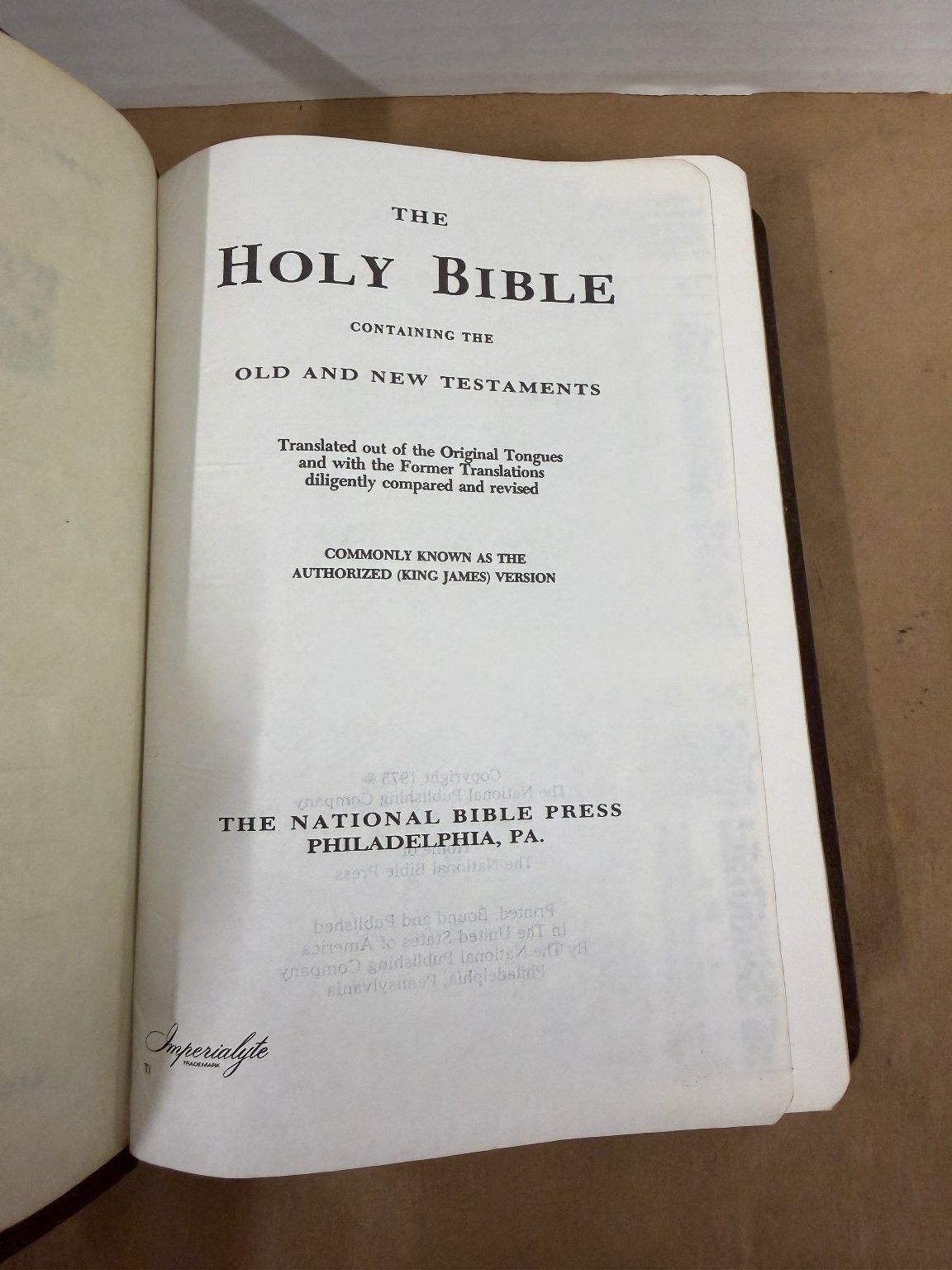 HOLY BIBLE King James Version Authorized 1975 Old New Testaments Imperialite