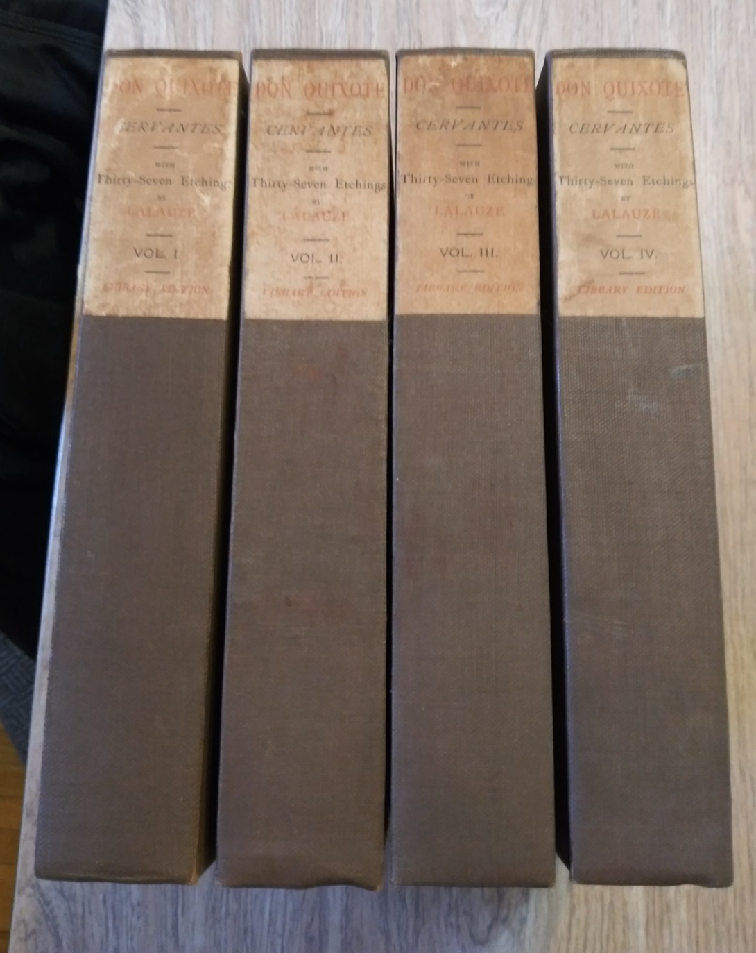 1908 OVERSIZED DON QUIXOTE CERVANTES LALAUZE ILLUSTRATED BOOKS VOL 1,2, 3 & 4