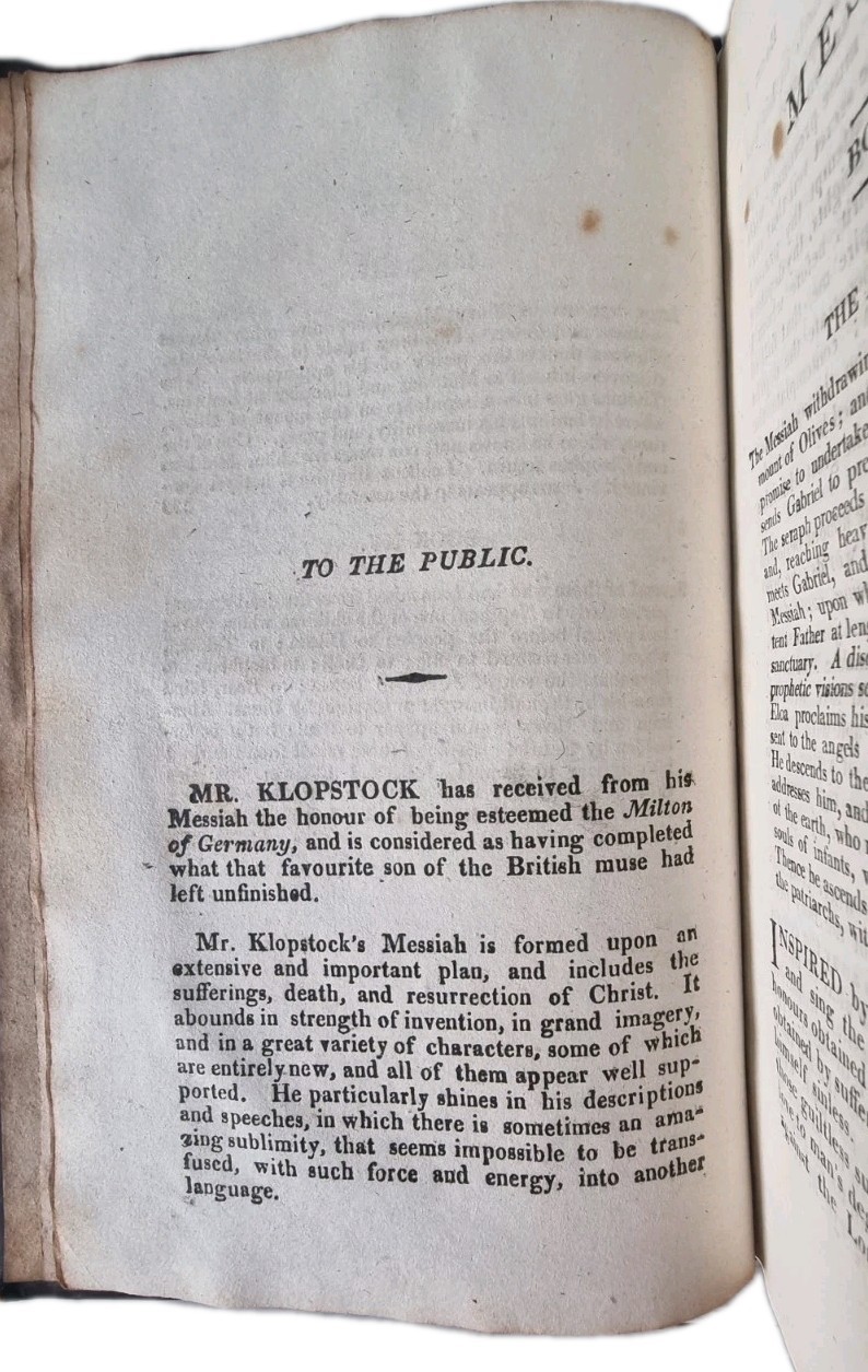 1808 The Messiah Klopstock Full Leather Binding Antique Christian Literature