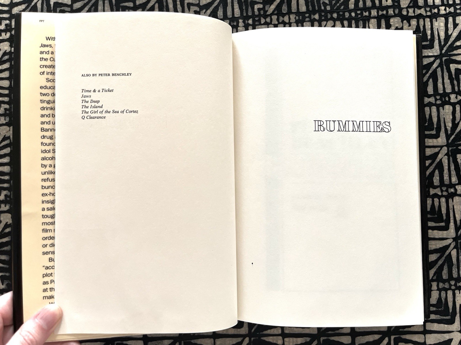 RUMMIES ~ PETER BENCHLEY ( 1989, Random House) 1st Edition HC/DJ VG-G