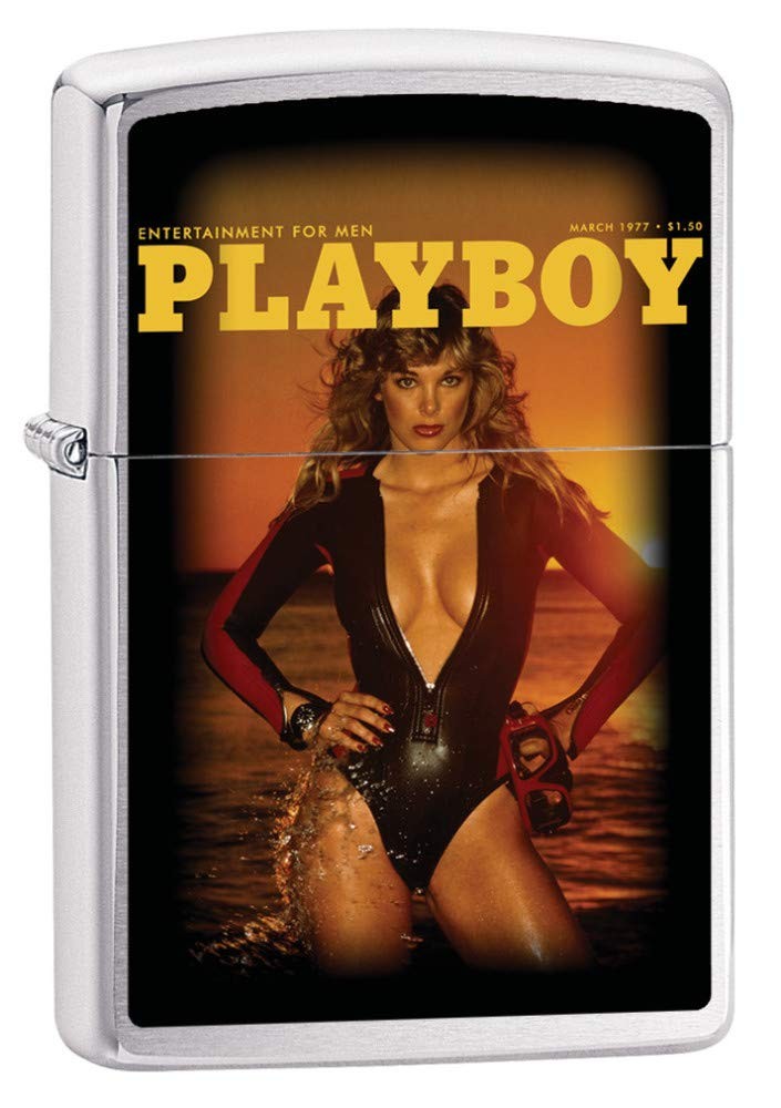 Zippo Playboy Cover March 1977 Pocket Lighter, Brushed Chrome, One Size