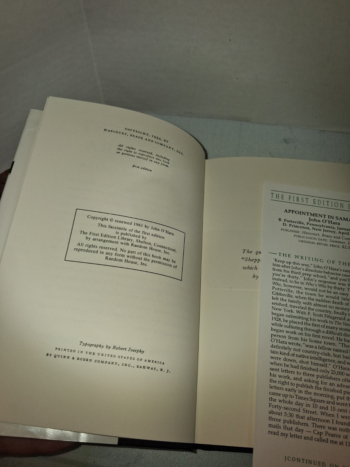 Appointment in Samarra : First Edition Library Facsimile edition
