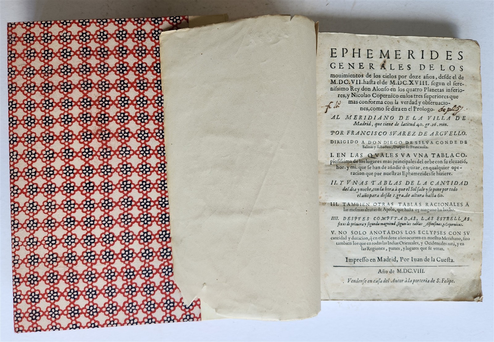 1608 Ephemerides in SPANISH Francisco de Arguello ANTIQUE astronomy astrology
