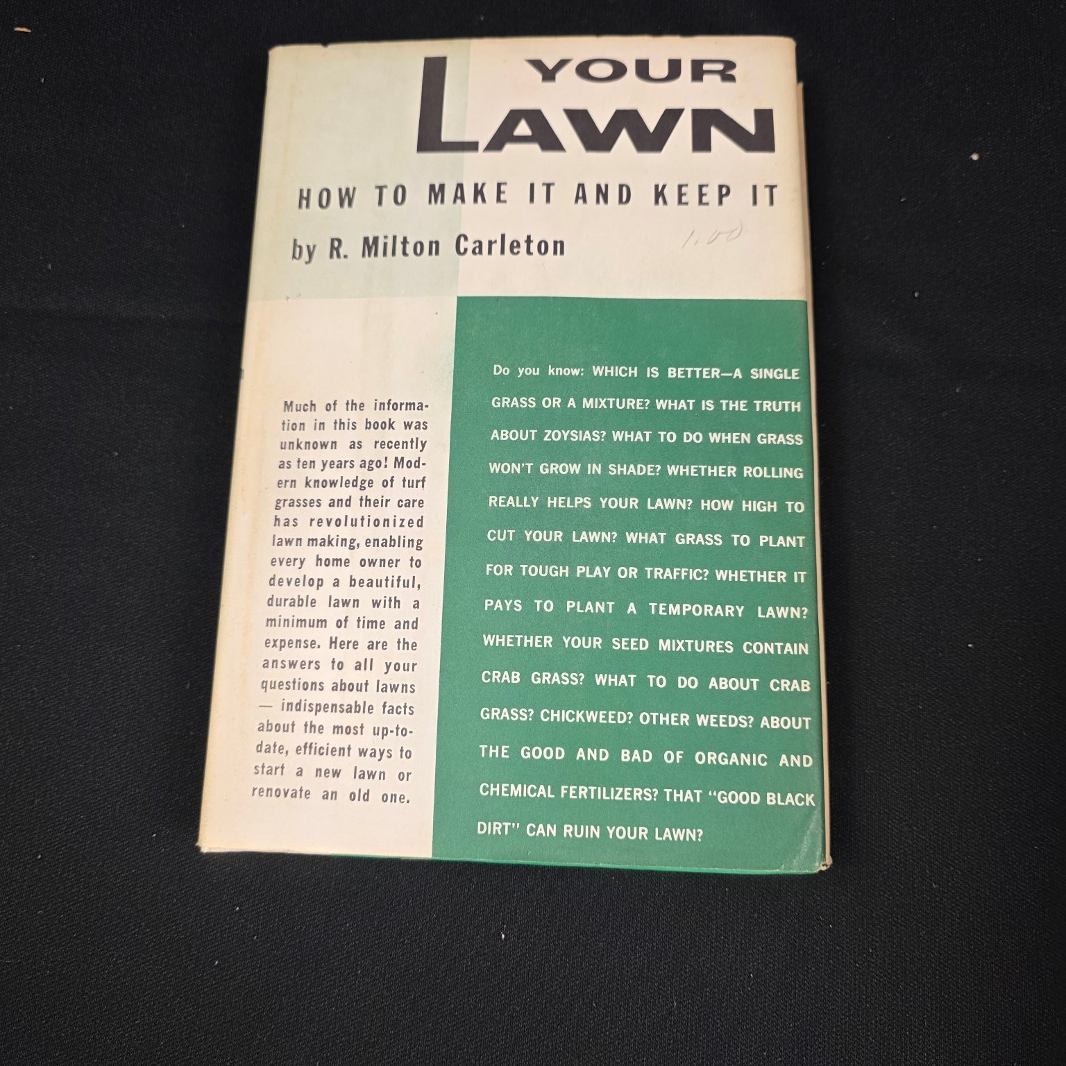 YOUR LAWN How to Make It and Keep It R. Milton Carleton 1959 Gardening Guide