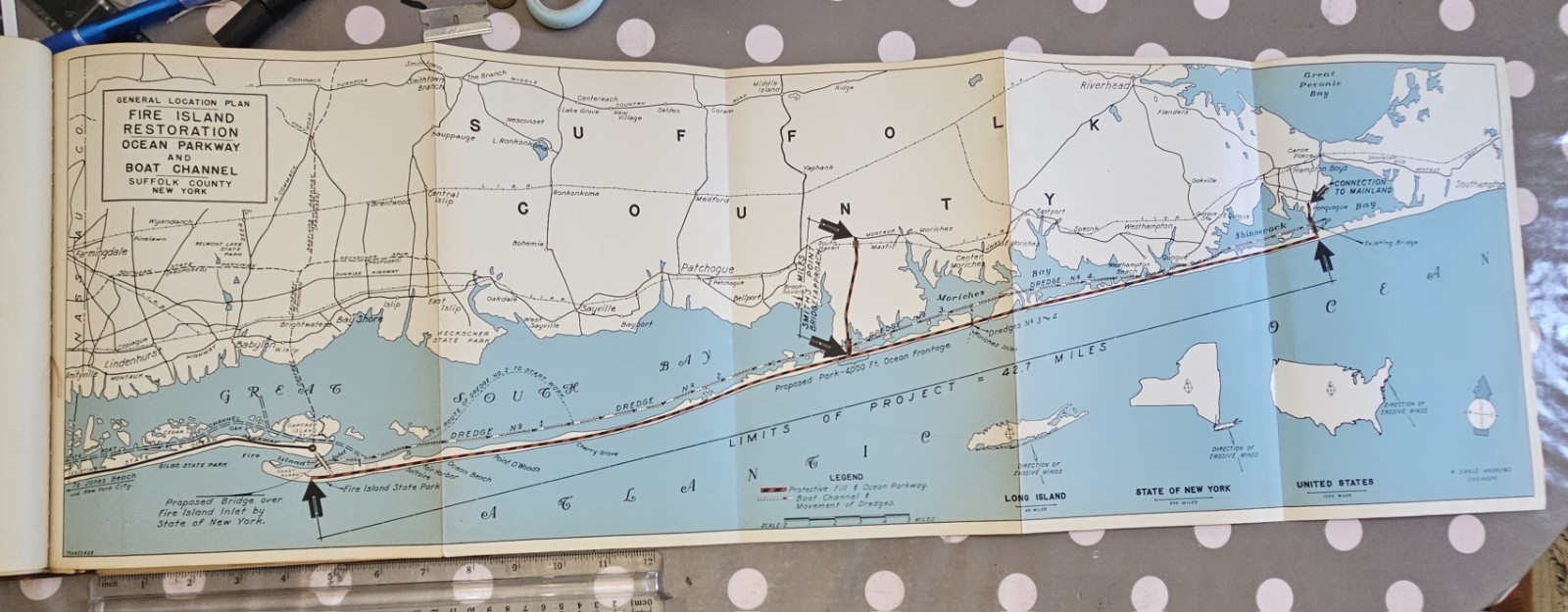 Rare 1938 REPORT HURRICANE ROBERT MOSES Long FIRE ISLAND LI Map & Photos Bridge