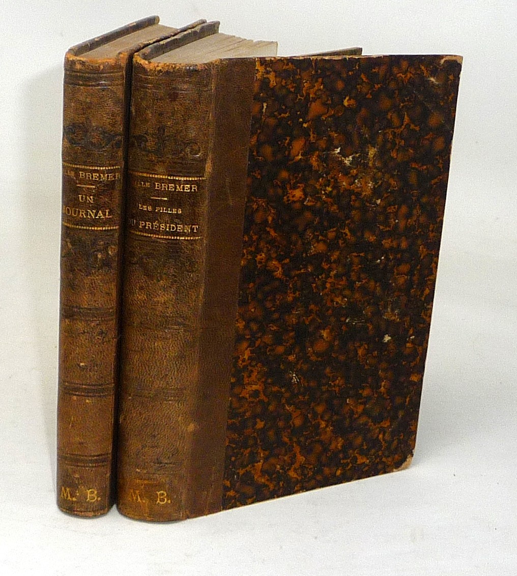 c1890 Leather Two French Novels Journal Les Filles du President Frederika Bremer
