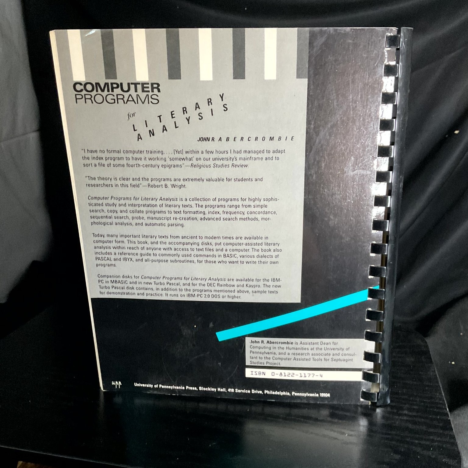 COMPUTER PROGRAMS for LITERARY ANALYSIS Abercrombie 2nd Printing 1986