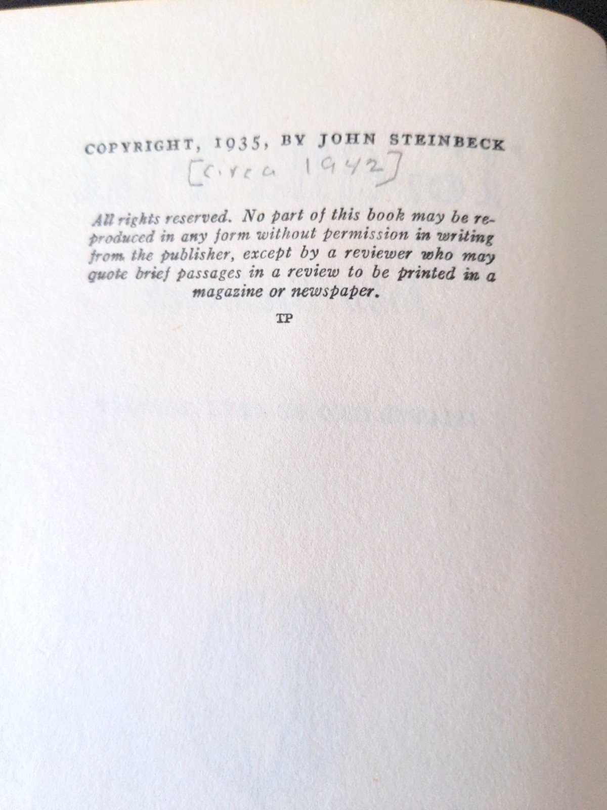 TORTILLA FLAT John Steinbeck 1935, Hardcover, Collier VG+