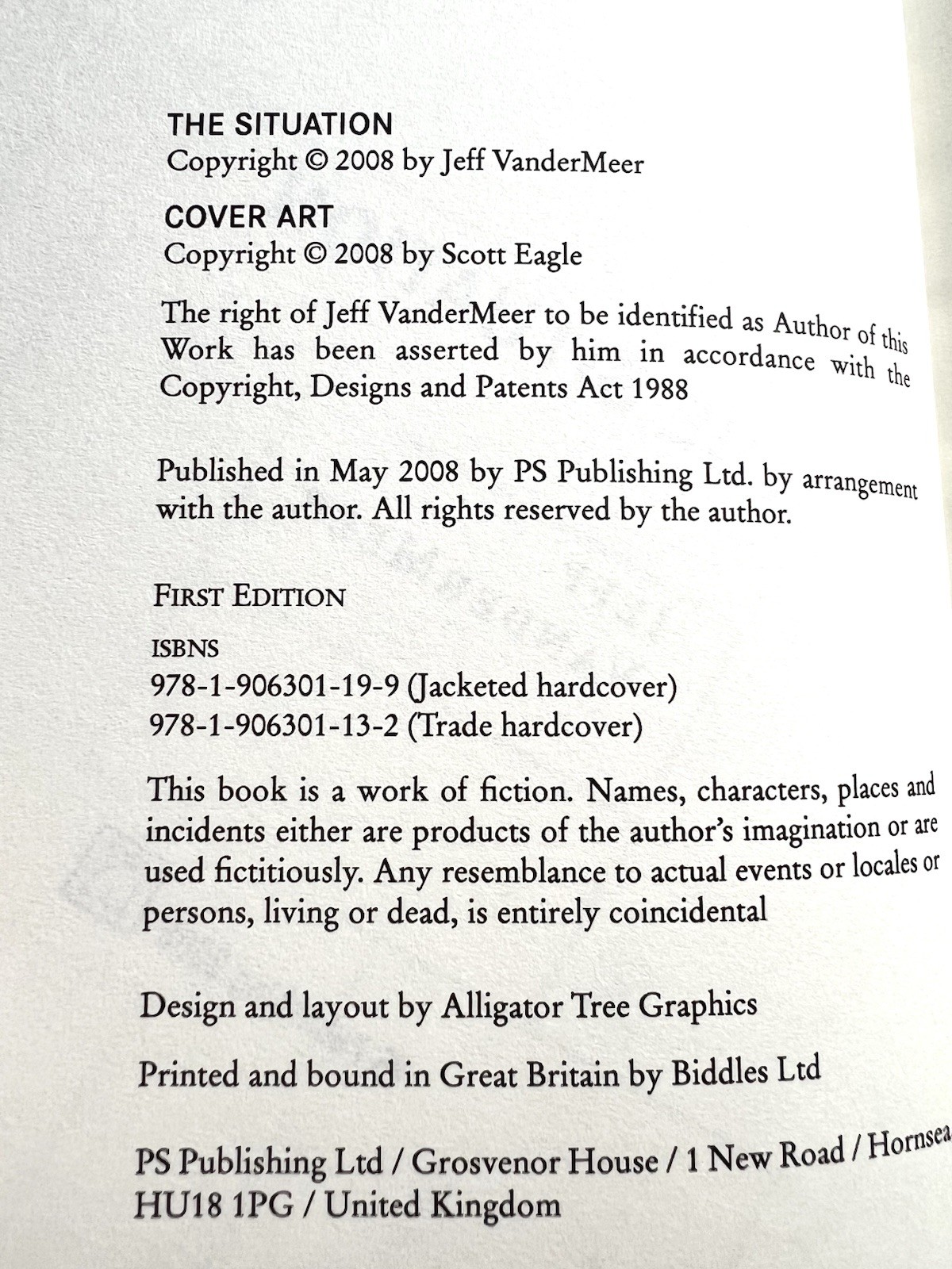 Jeff VanderMeer The Situation 1st Edition Trade HC PS Publishing 2008 VF