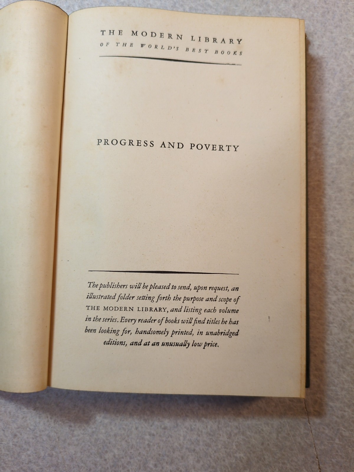 Progress and Poverty Modern Library Random House HC 50th Anniversary Edition