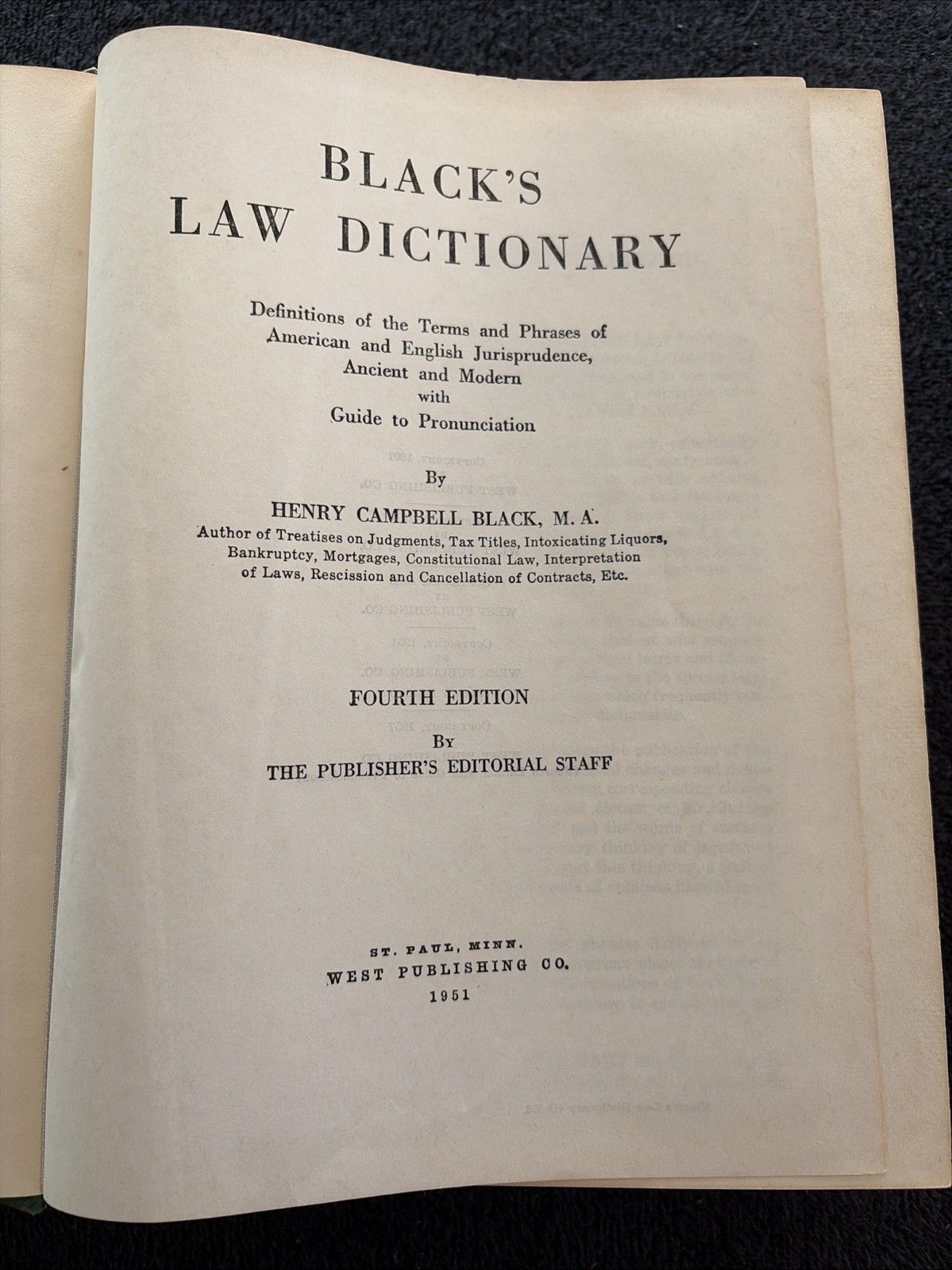 Black’s Law Dictionary 4th Fourth Edition With Guide To Pronunciation, 1957