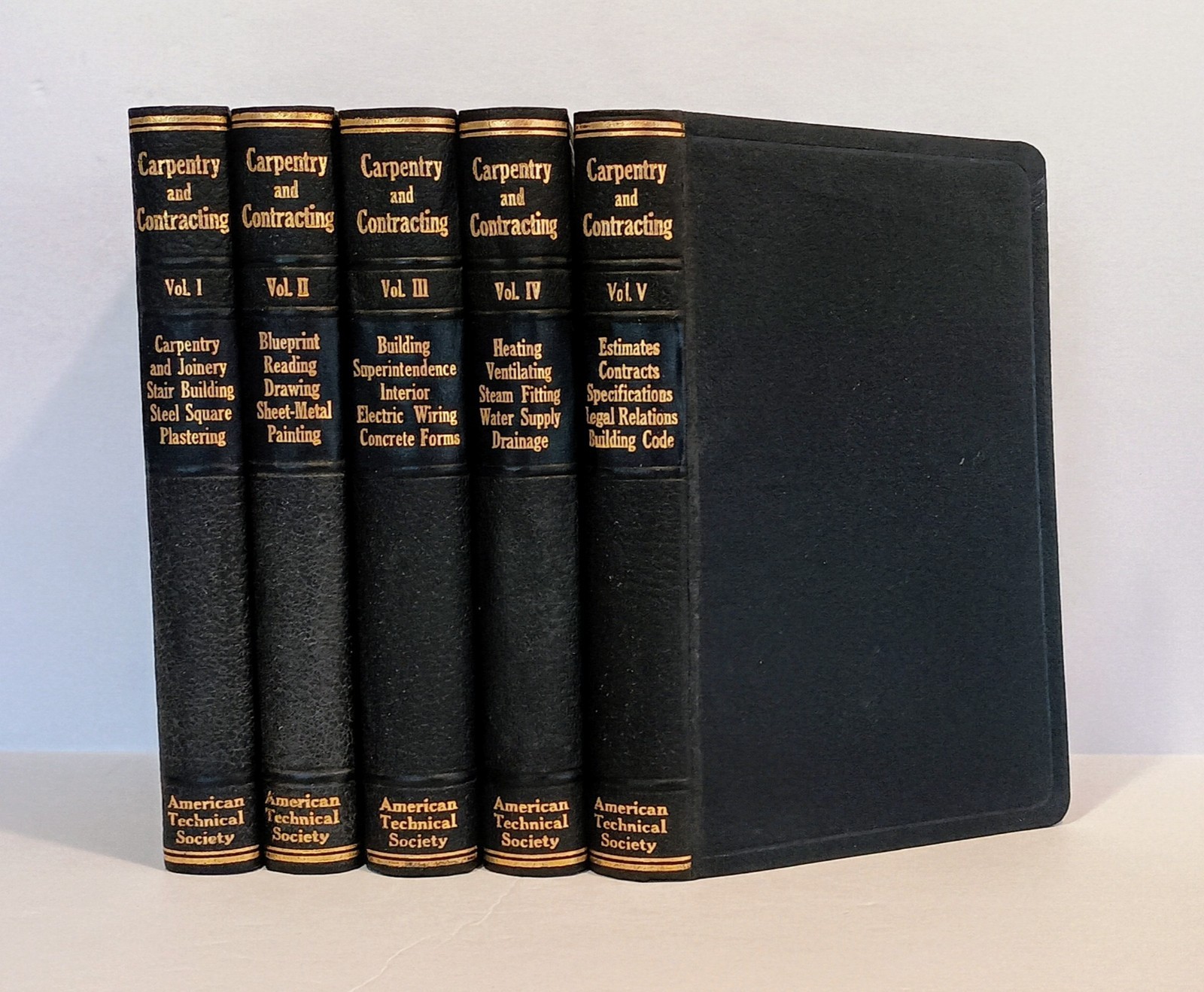 1924 CARPENTRY AND CONTRACTING, 1500+ Illust, Leather, Complete 5-Volume Set, NF