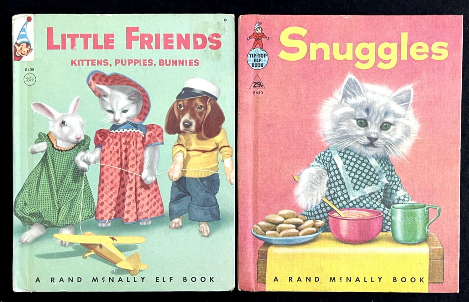 LITTLE FRIENDS & SNUGGLES ~ vintage children’s Rand McNally Elf Books, kittens