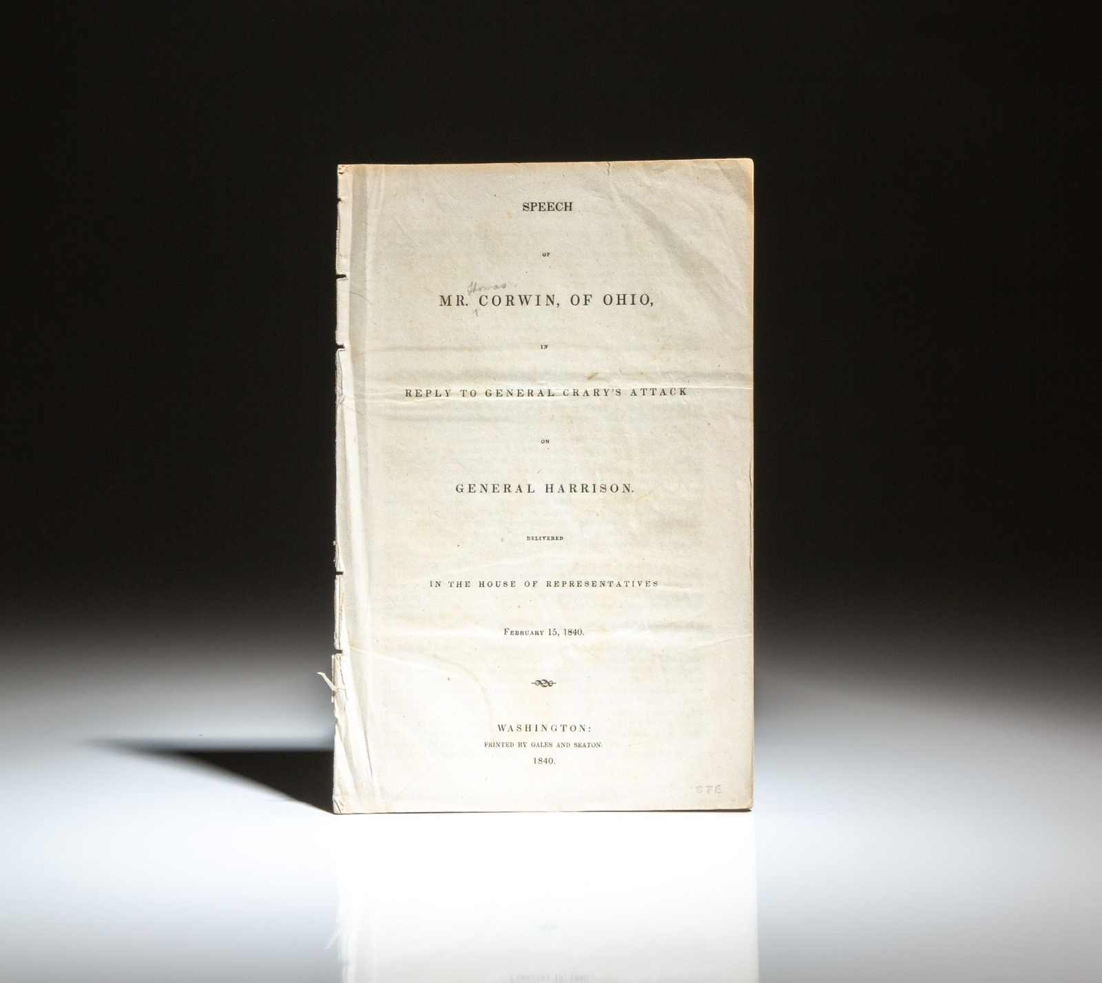 William Henry Harrison / Speech of Mr Corwin of Ohio in Reply to General 1st ed