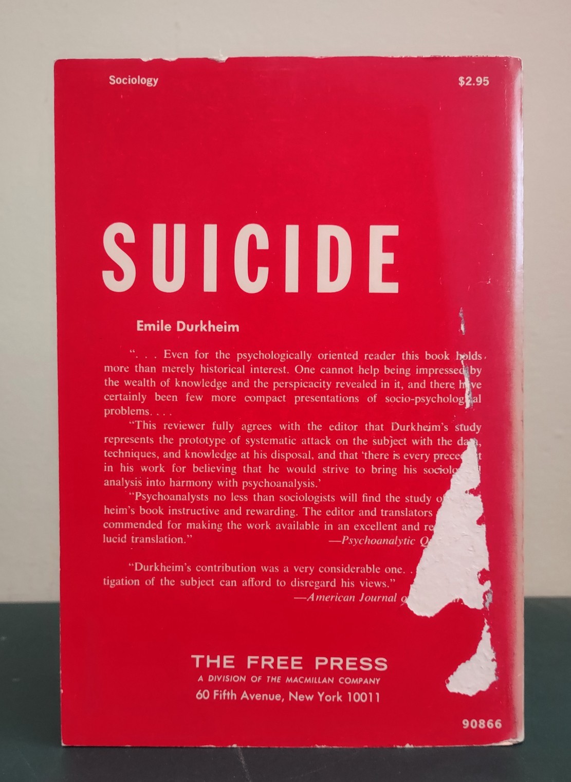 Suicide Emile Durkheim Free Press First Edition 1st Printing 1966 PB