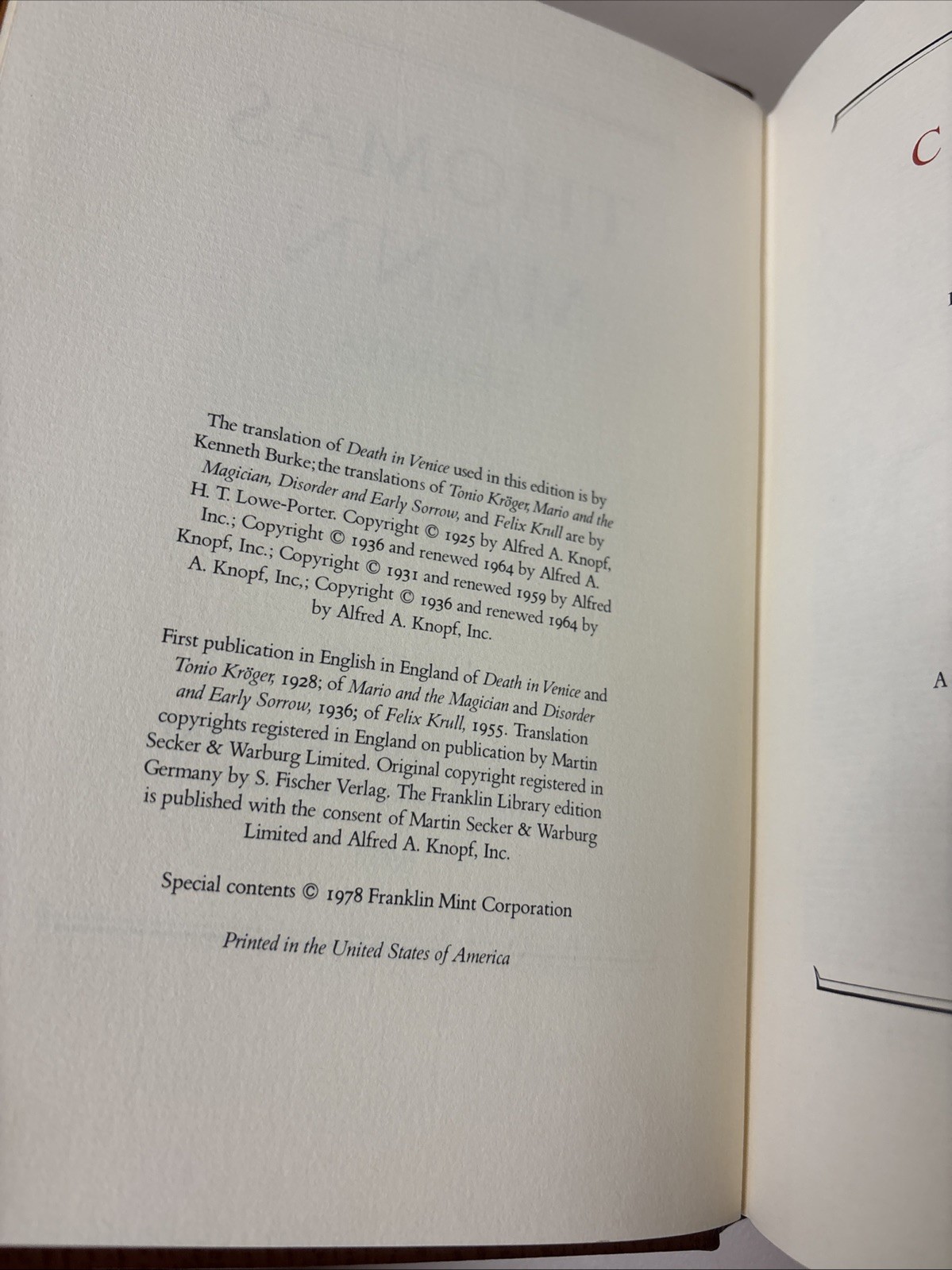 Franklin Library Thomas Mann 1978 Stories + Notes from Editor Limited Edition
