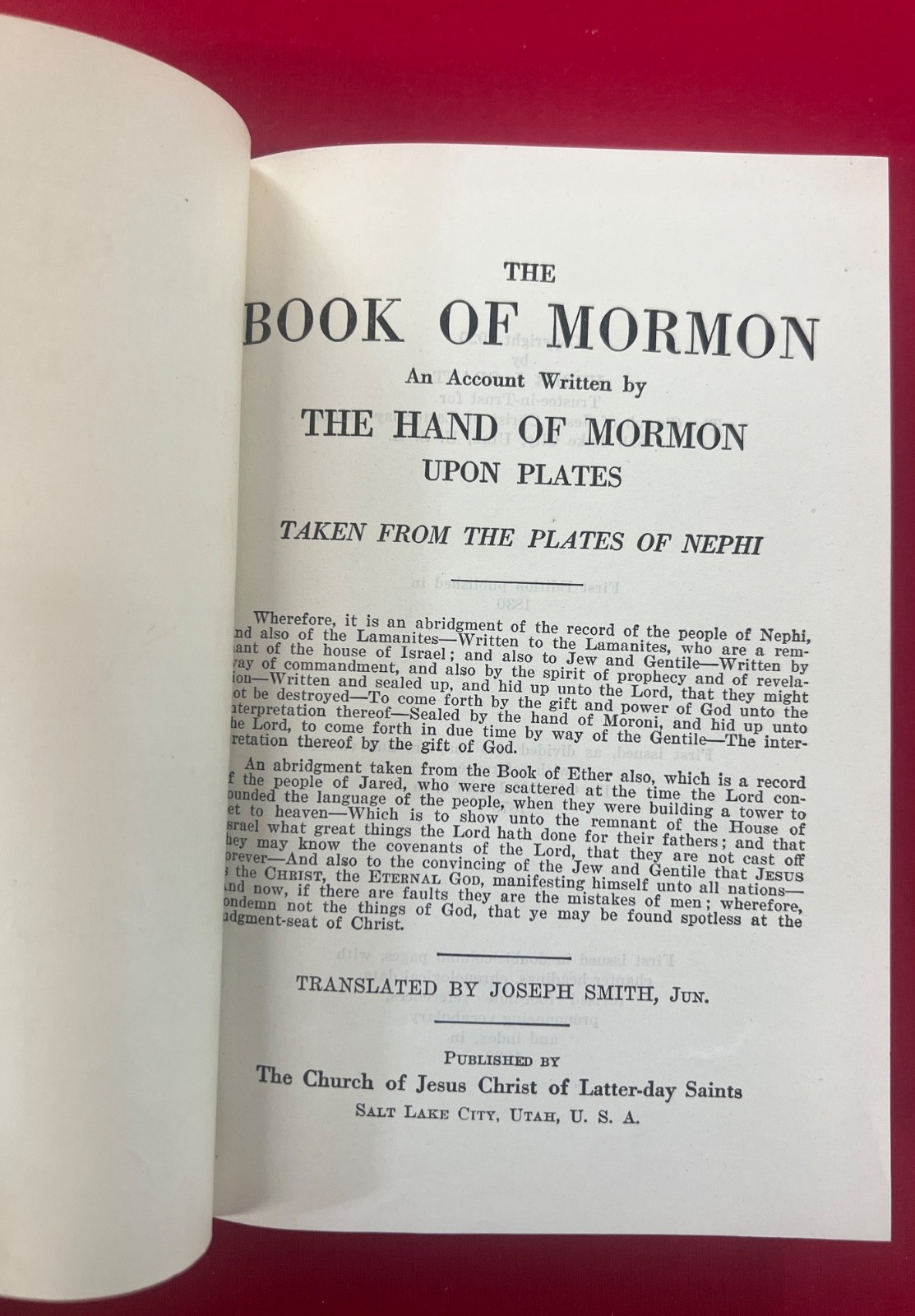 Book of Mormon RARE 1920 LDS First Edition w/ Double-Column Format Joseph Smith
