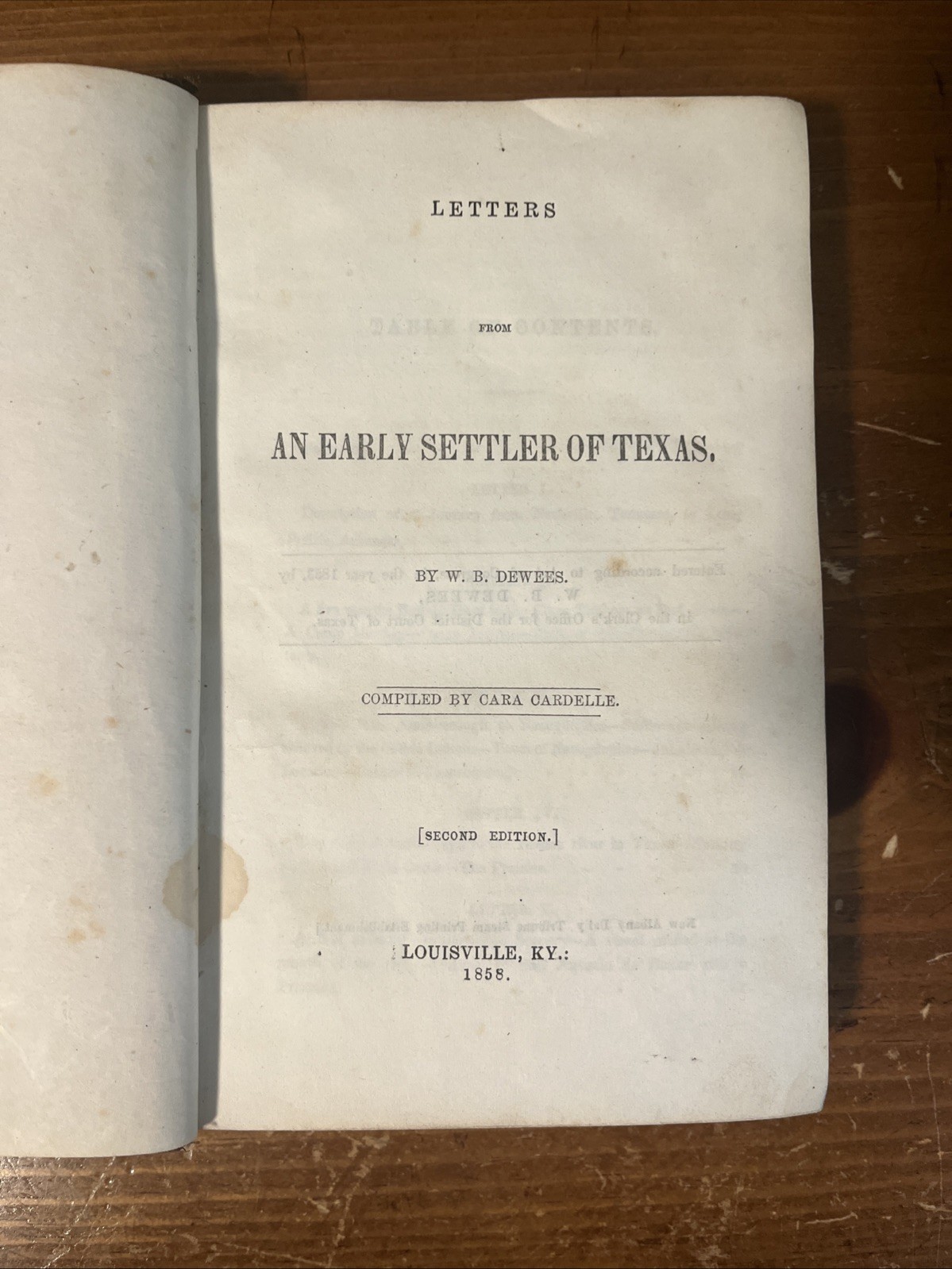 1858 Letters From An Early Settler Of Texas; Louisville Imprint; As Is