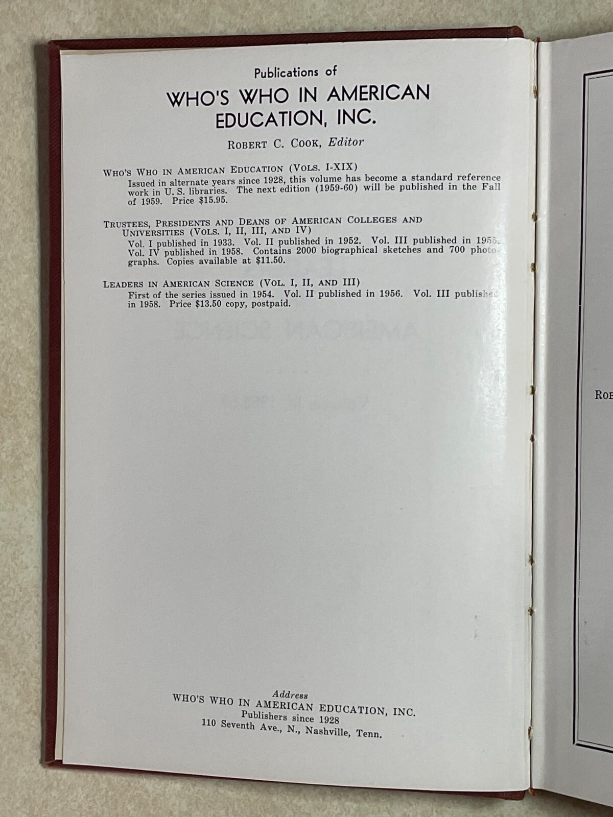 1958 Leaders in American Science Third Edition-Who’s Who in American Education