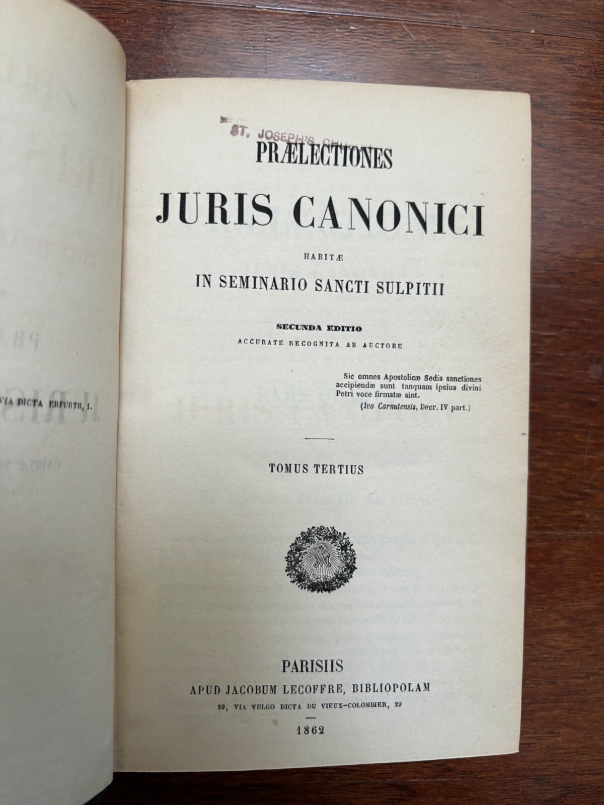 PRAELECTIONES JURIS CANONICI 3 Vol. Set – 1862 2nd ED. LATIN CANON LAW ANTIQUE