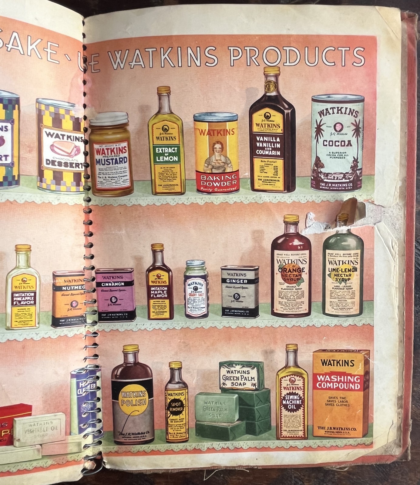 1936 Watkins Cook Book by J R Watkins Co-Spiral Bound-Winona, Minnesota USA
