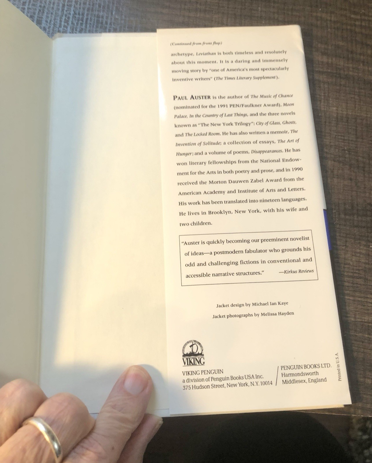 Paul Auster / Leviathan / 1st/1st / HCDJ / Viking, 1992