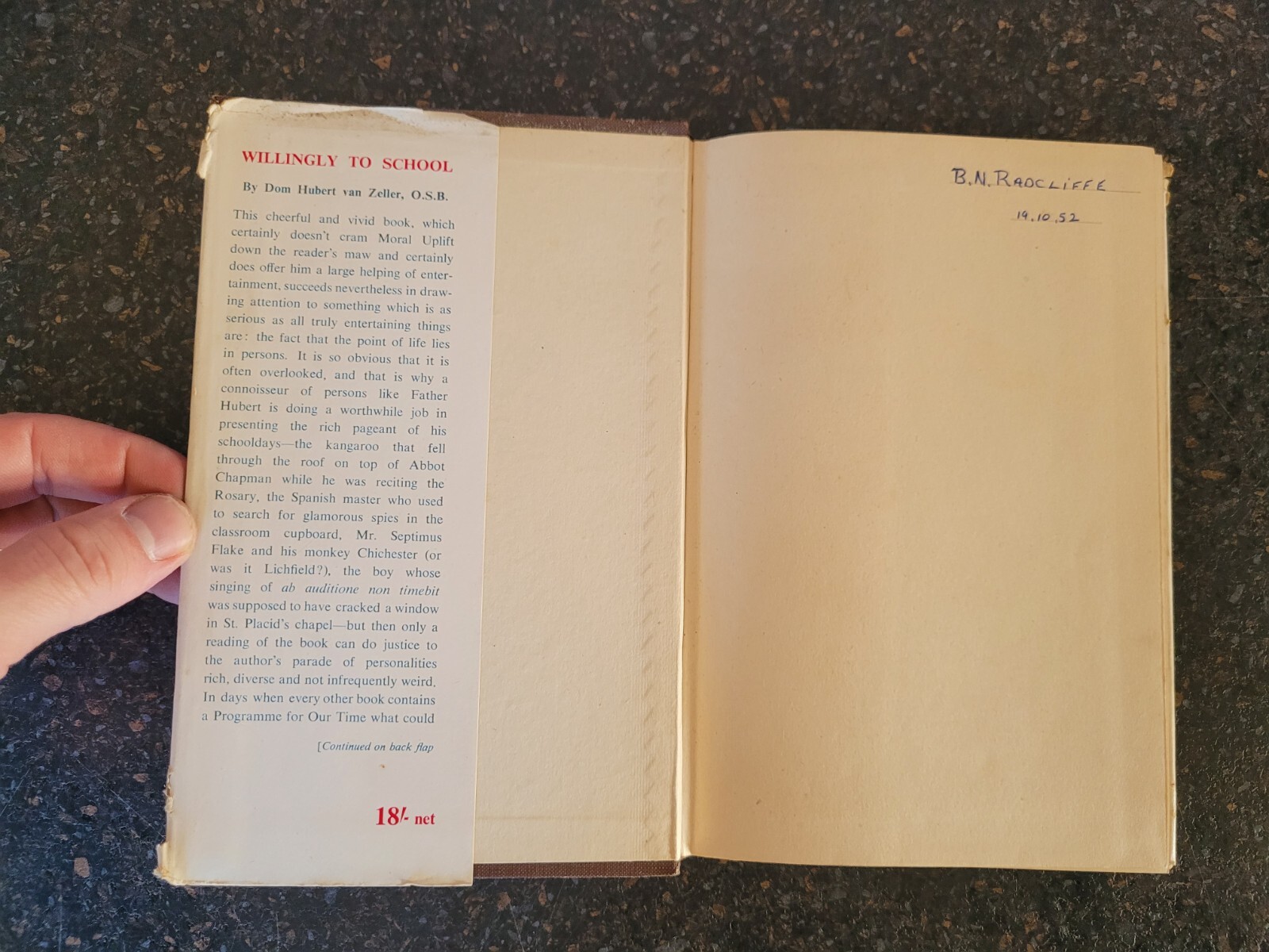 WILLINGLY TO SCHOOL by HUBERT VAN ZELLER – 1952 1st edition 1st Print Hardback