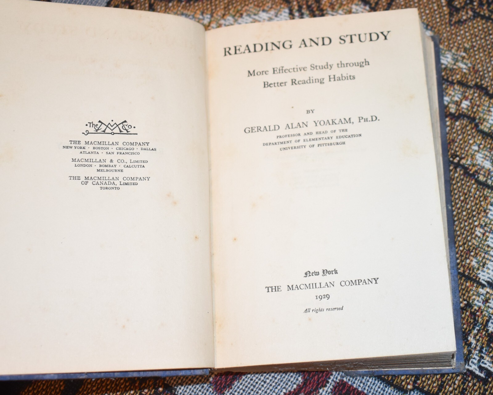 READING AND STUDY Gerald Alan Yoakam 1929 Maple Grove High School KS, Book