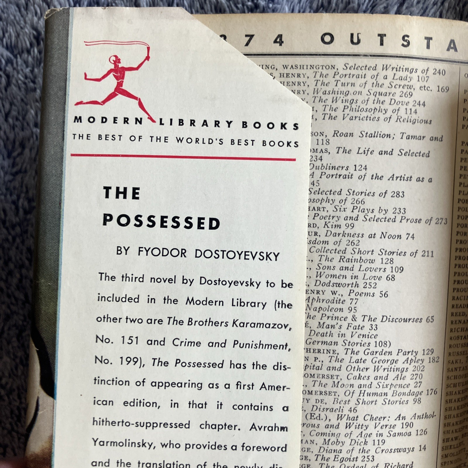 The Possessed Fyodor Dostoyevsky 1930 Modern Library Unabridged Hardcover DJ