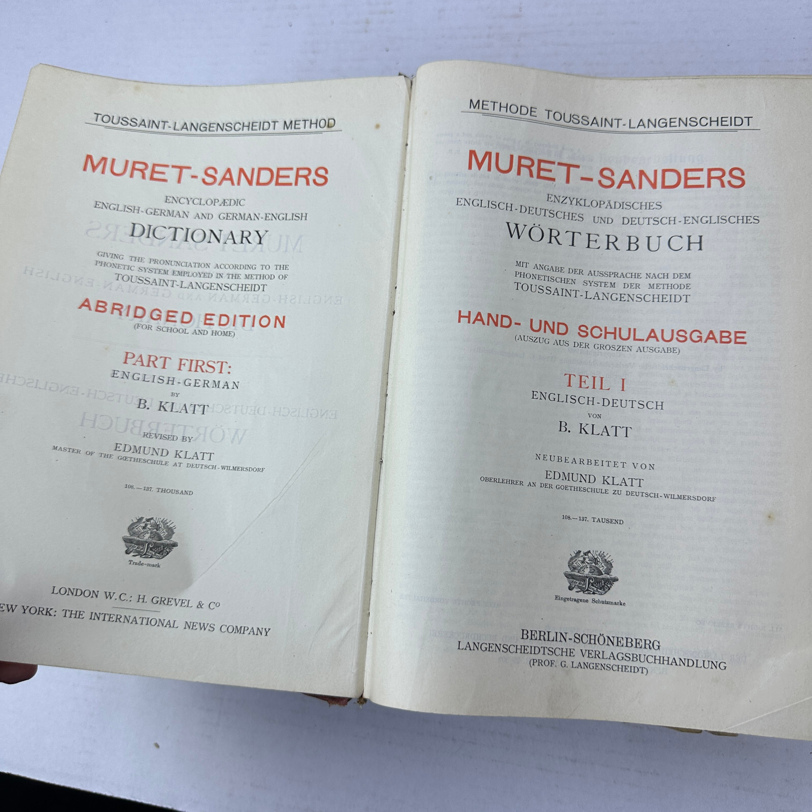 Muret Sanders Encyclopedia English German Dictionary HC 1909 As Is