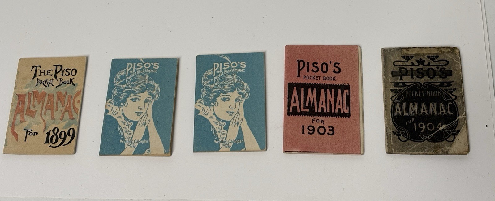 Antique Piso’s Pocket Book Almanac (Lot Of 5), 1899 1903 1904 1915(2)