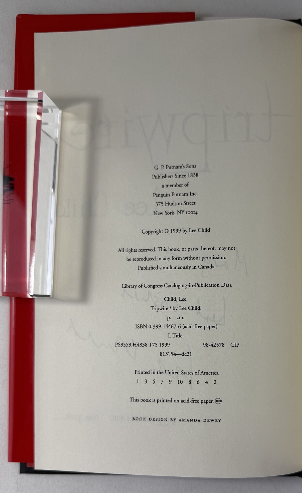 Lee Child / Tripwire Signed 1st Edition 1999