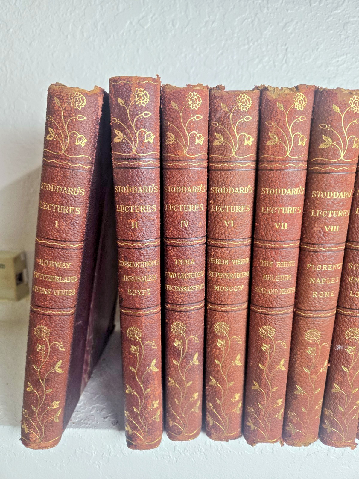 Antique Stoddard’s Lectures 12 Vol Gilt Cloth Set Decorative Library Books