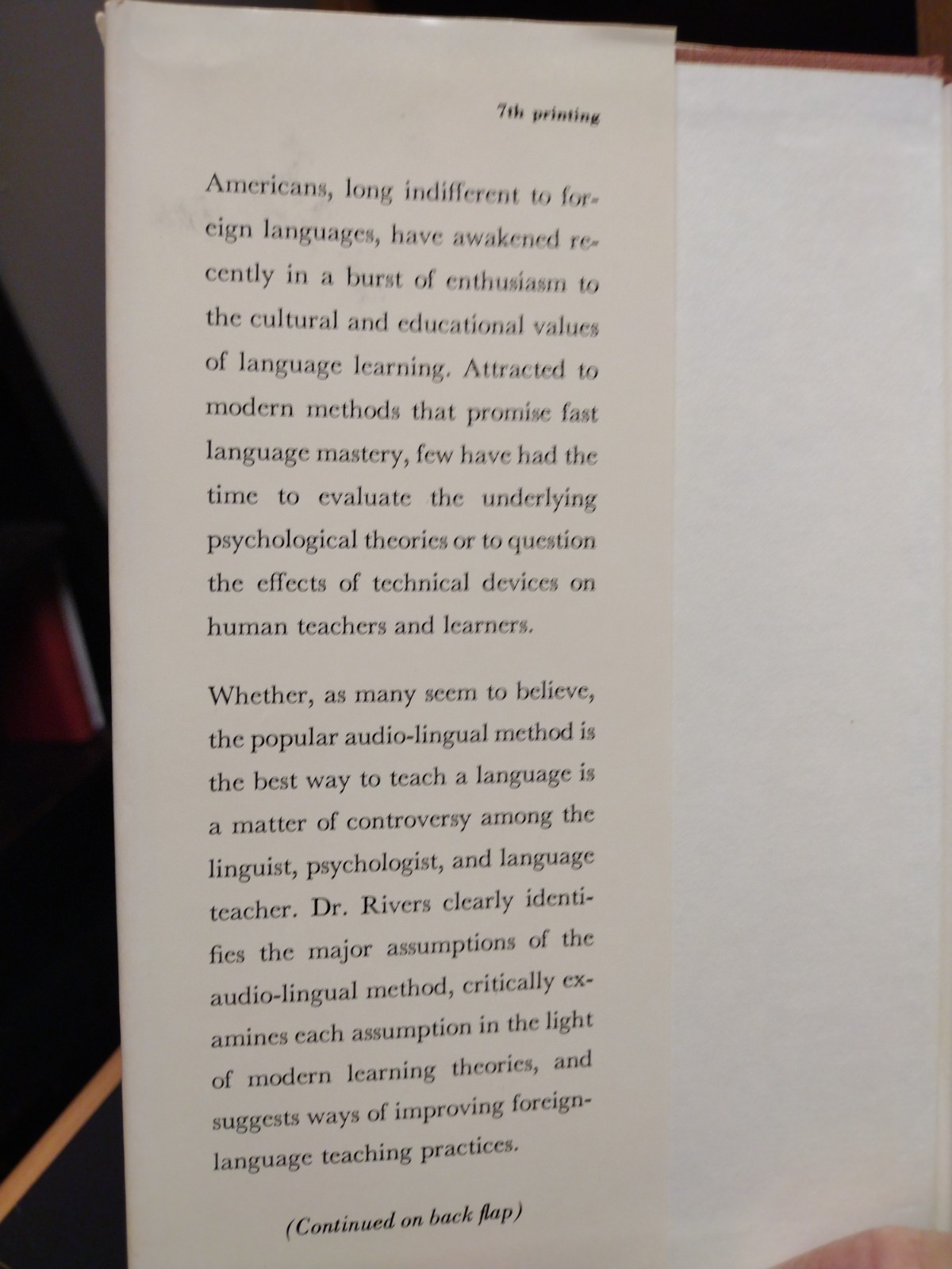 Psychologist & the Foreign Language Teacher Wilga M. Rivers 1969 U. of Chicago