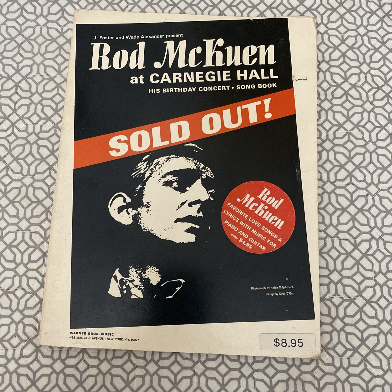 Rod McKuen Songbook & Venue Ticket Carnegie Hall B Day Concert Sold Out 127 Pgs