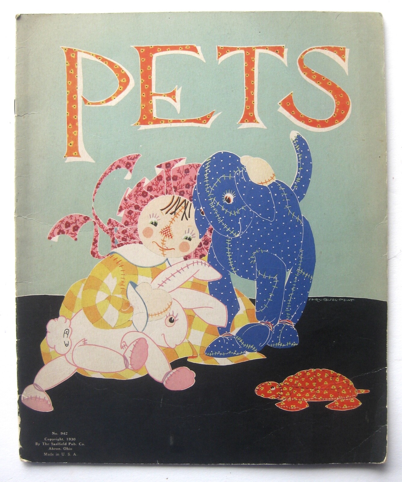 1930 Pets by Fern Bisel Peat #942 Saalfield Oversized 13″ x 10.5″ Dolls & Animal