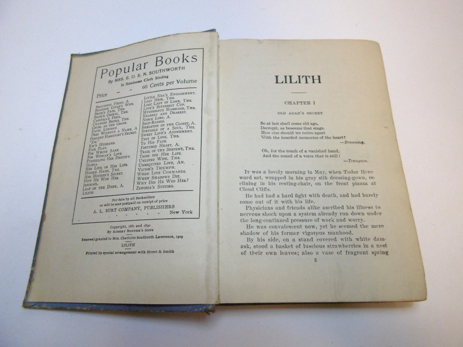 Antique 1909 Lilith By Mrs. E.D.E.N. Southwort A.L. Burt Co.