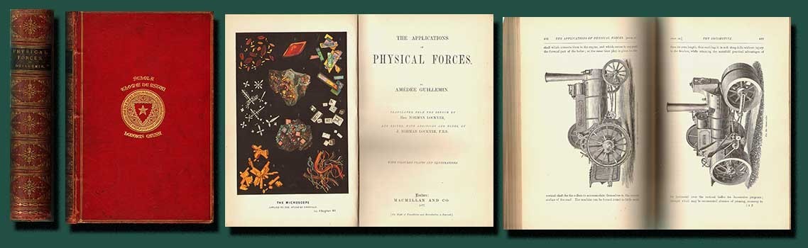 1877 PHYSICS & TECHNOLOGY- A. Guillemin/Prize Leather Binding/22 plates/467 illu