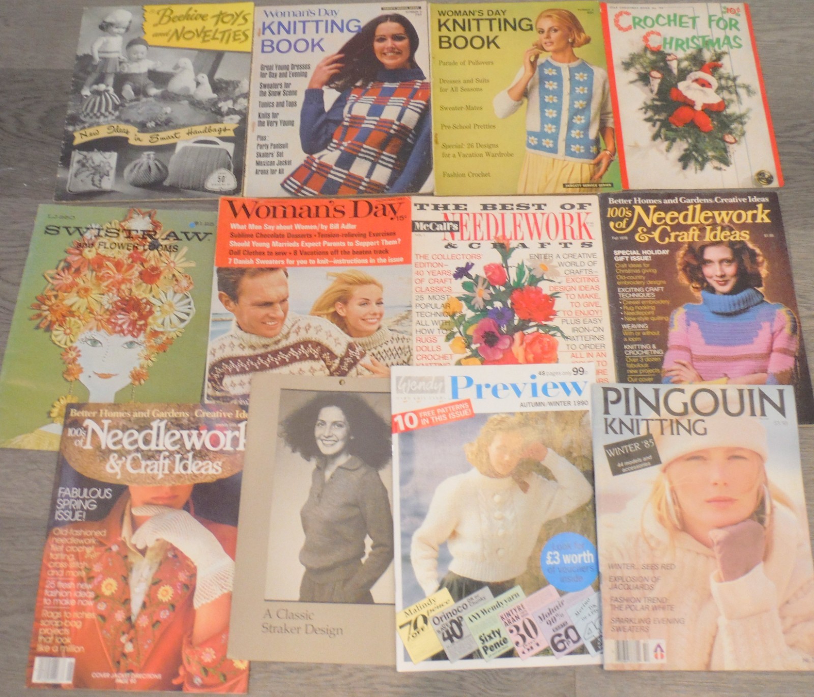 Vintage Lot of 12 Needlework Knitting Booklets Magazines Sweaters Crafts P8141