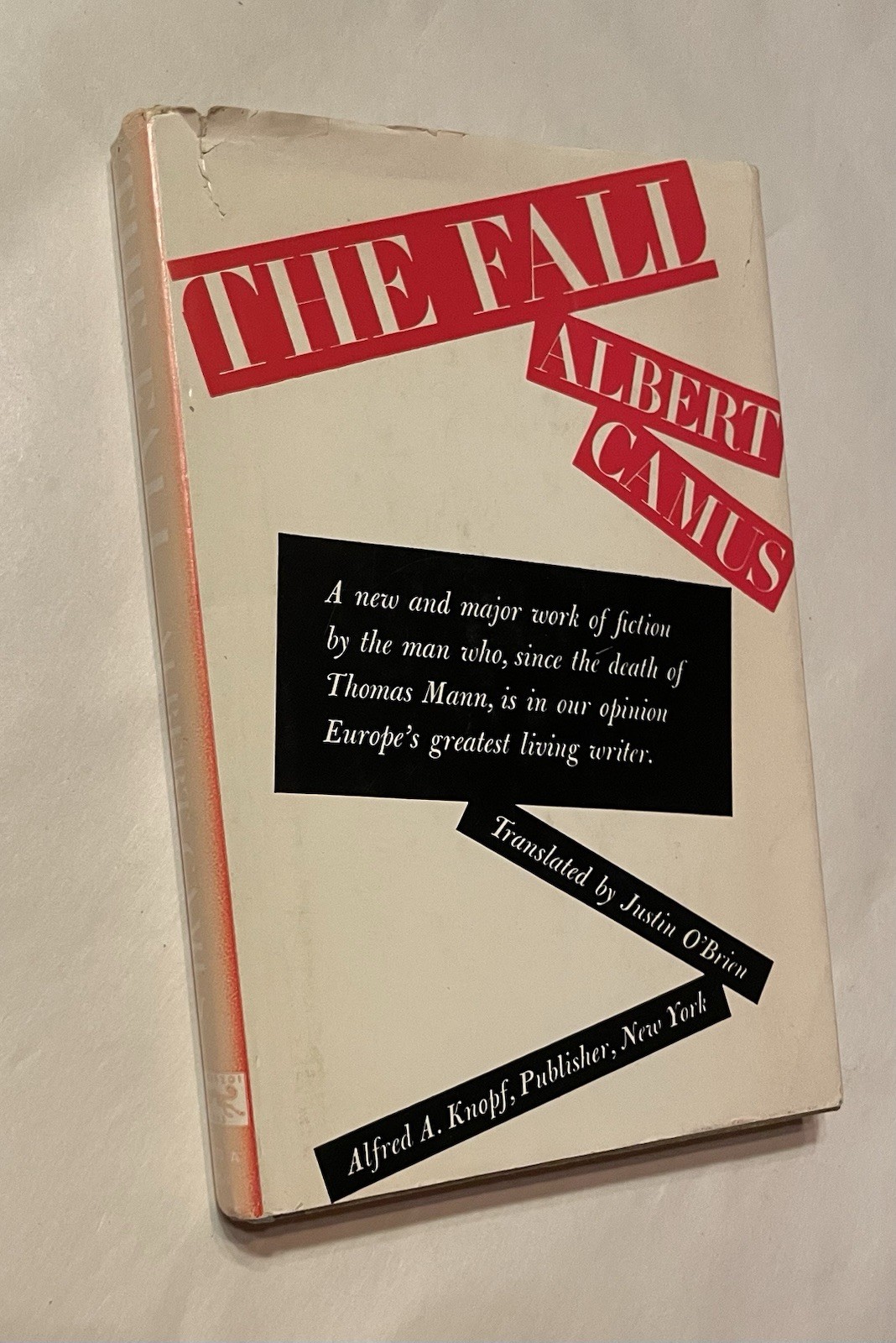 Albert Camus THE FALL 1958 Ninth Printing Hardcover Dust Jacket in New Mylar