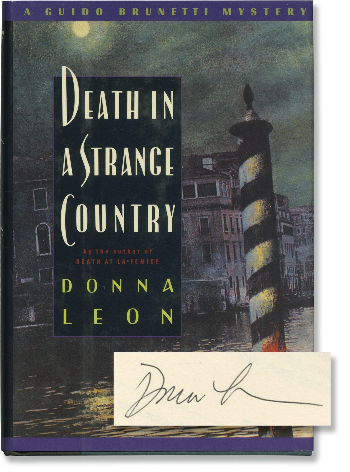 Donna Leon DEATH IN A STRANGE COUNTRY Signed First Edition 1993 #167981