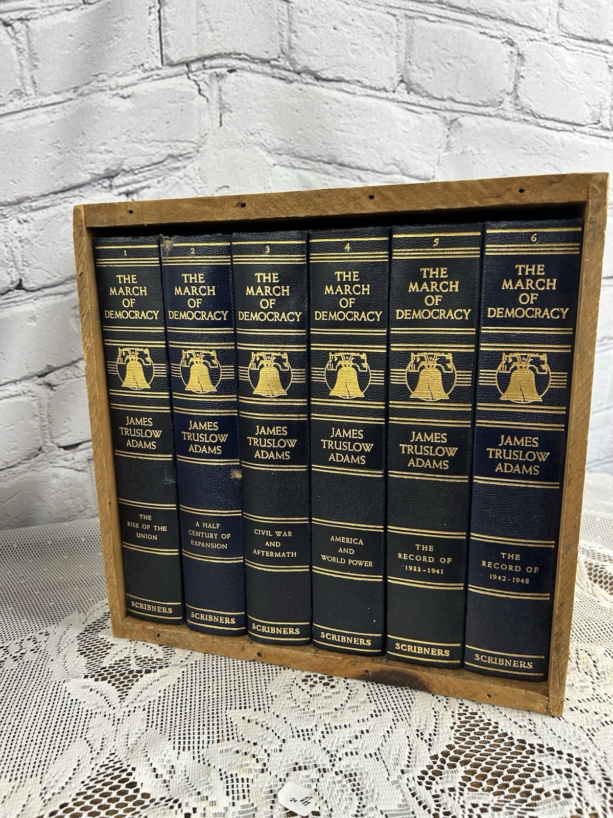 March of Democracy 1-6 Set James Truslow Adams Wood Crate Charles Scribners Sons