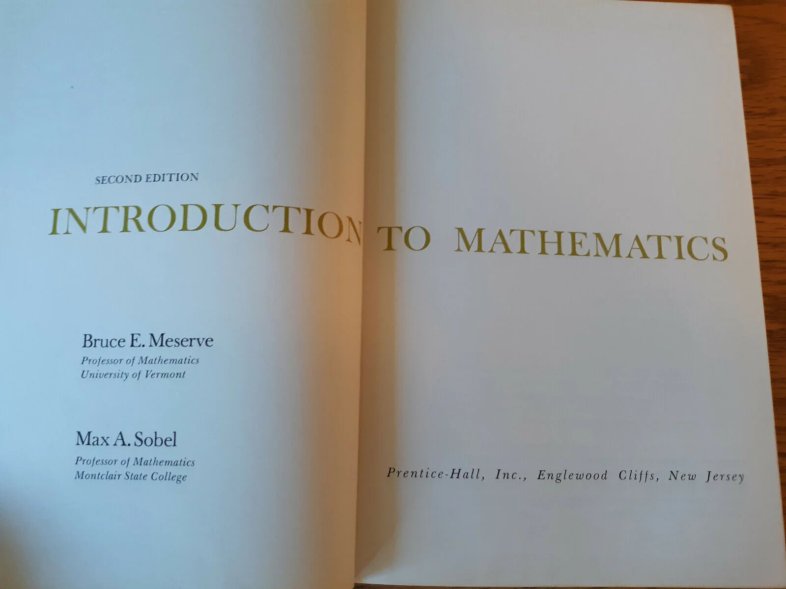 Introduction To Mathematics Bruce Meserve Second Edition 1969 Prentice Hall Hard
