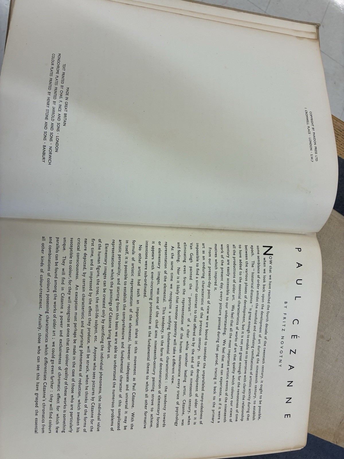 CEZANNE PHAIDON PUBLISHERS CROMWELL PLACE LONDON FORWARD FRITZ NOVOTNY W/PLATES