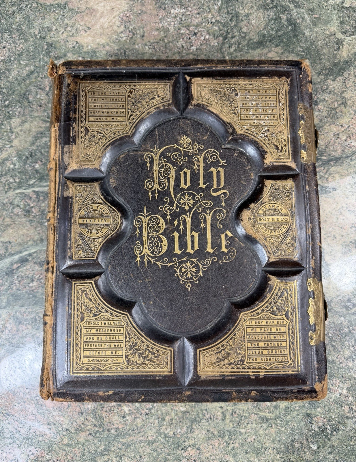 Antique 1872 Holy Bible Leather Brass Clasps Illustrated 600 Engravings Rawson