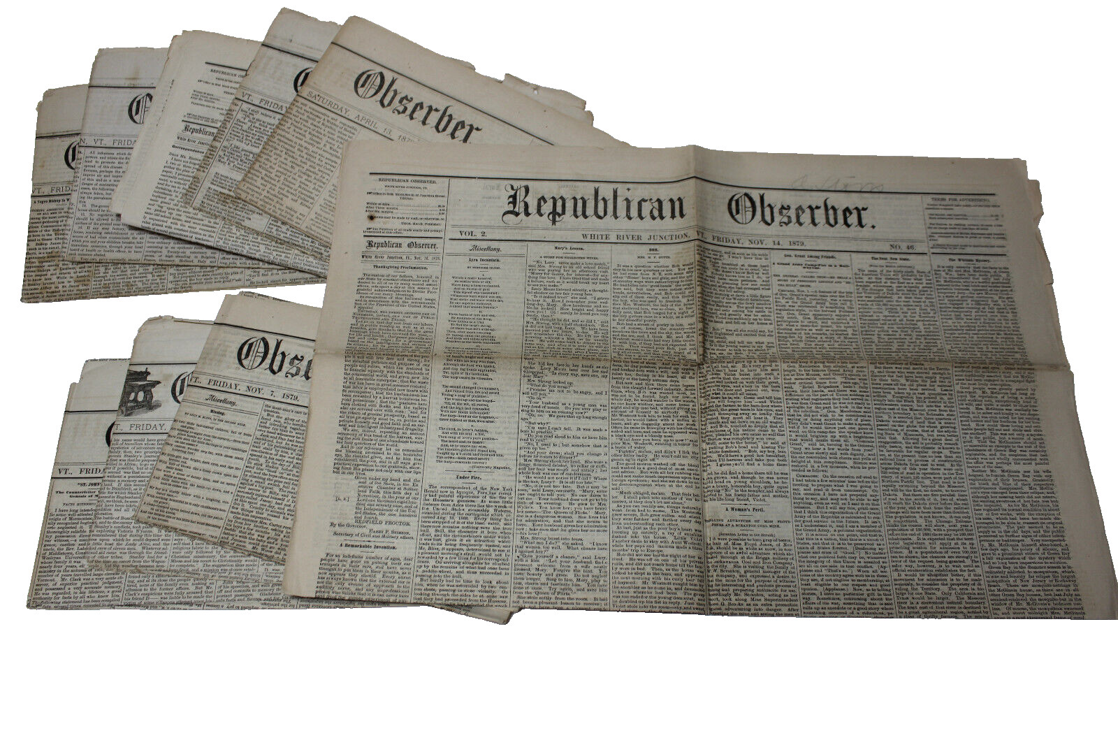 1878 & 1879 „Republican Observer“ Lot of 9 Newspapers, White River Junction VT