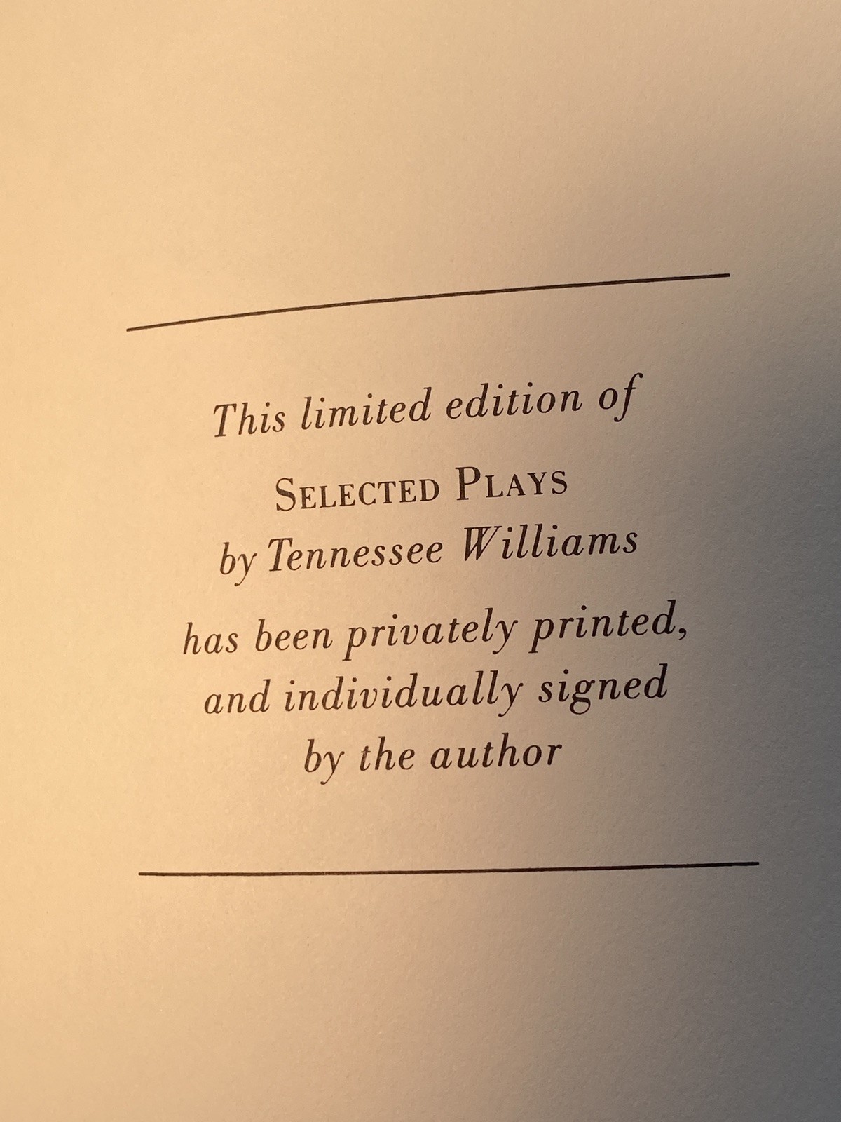 Signed TENNESSEE WILLIAMS Selected Plays Streetcar Cat Glass Iguana Full Leather