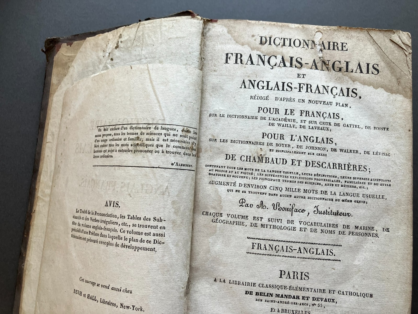 1828 Dictionnaire Français-Anglais et Anglais-Français Alexandre Boniface