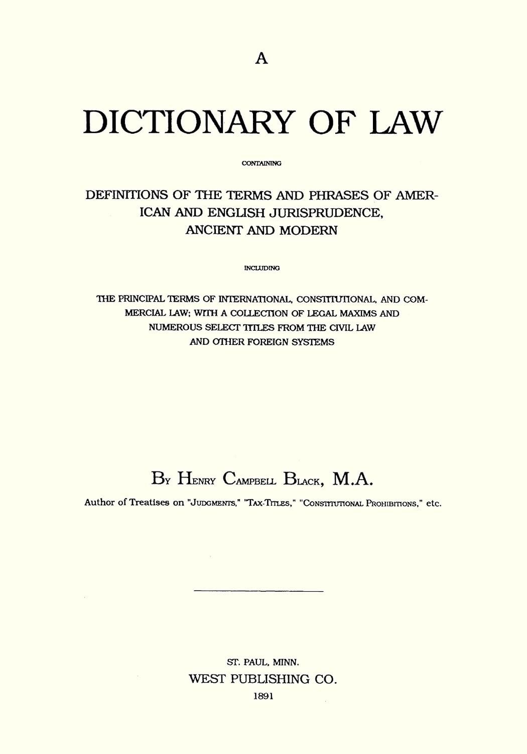 Black’s Law Dictionary 1st Edition American Law Dictionary