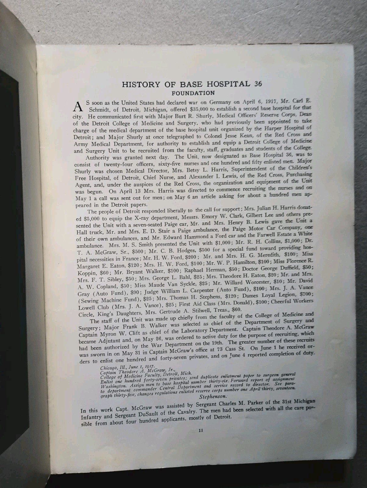 United States Army Base Hospital 36 History (1917) Detroit College of Medicine
